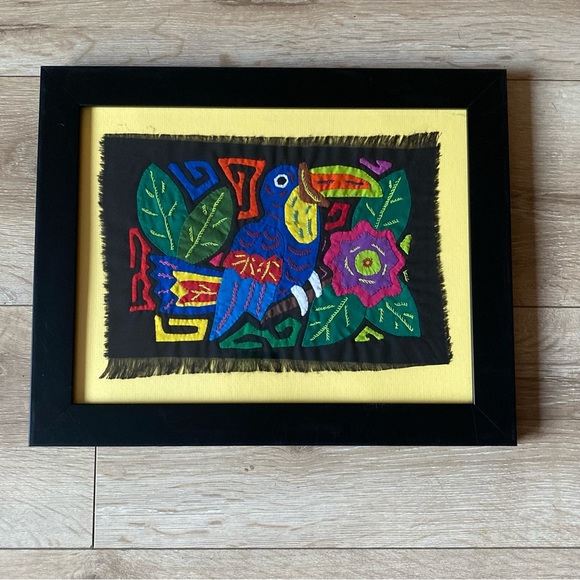 Vintage Mola Molita Kuna Framed Textile Fiber Art South American parrot folk art - Picture 7 of 9